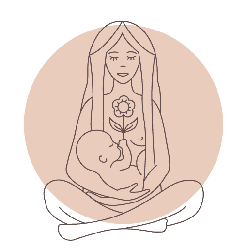 Postpartum Doula Services icon with new mom and baby drawing on pink circle