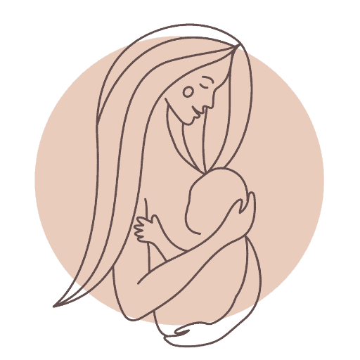 Postpartum Doula Services icon with new mom feeding her baby drawing on pink circle